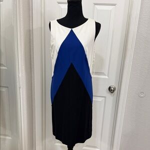 Ann Taylor Blue and Black Geometric Midi Dress